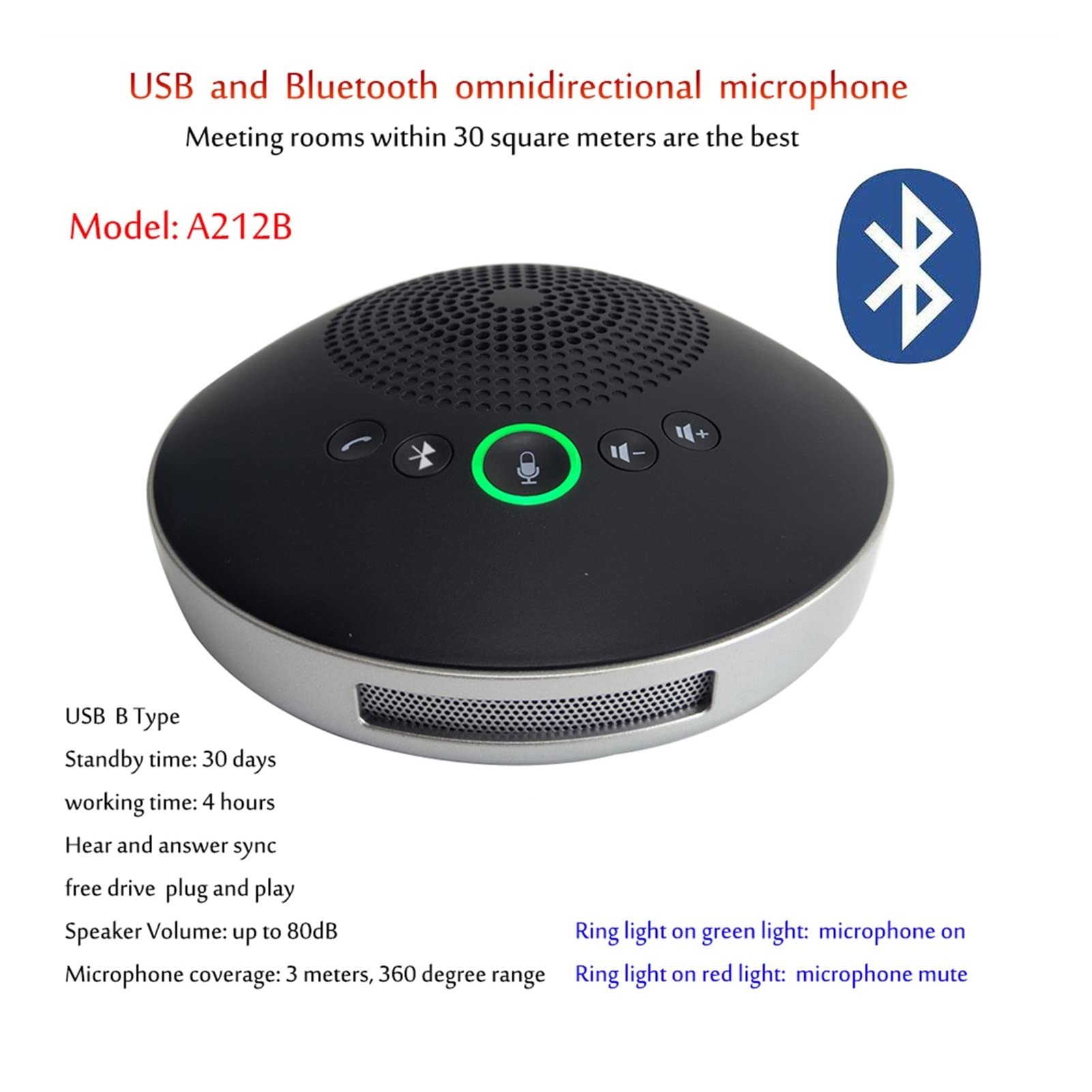 micrófono A212B Equipo de Audio Conferencia USB Micrófono Bluetooth for la reunión