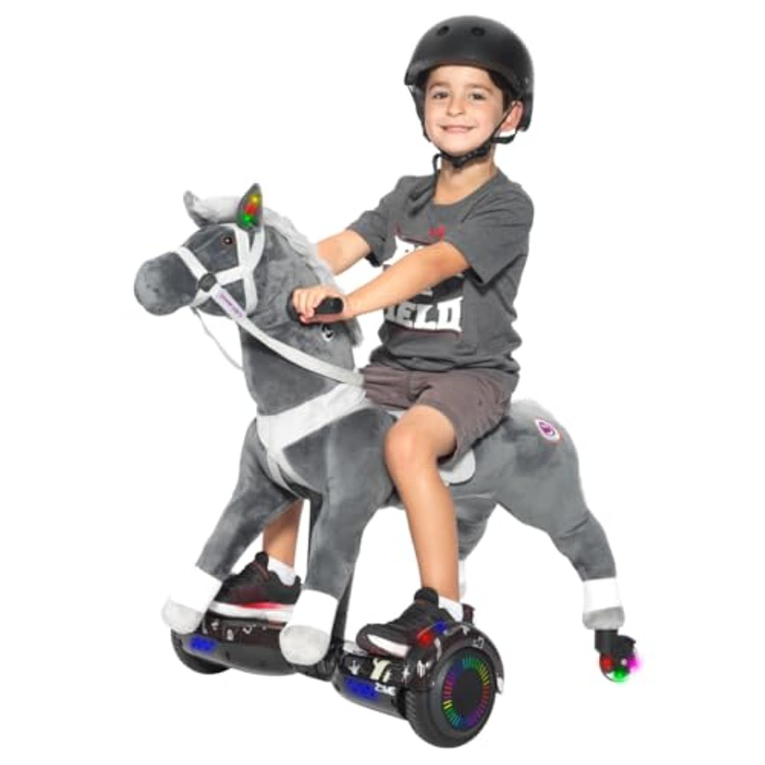 Power Pony Hoverboard Powered Riding Horse (Apollo-Gray) | Soft Plush Wheeled Ride-On Toy for Kids Age 4+