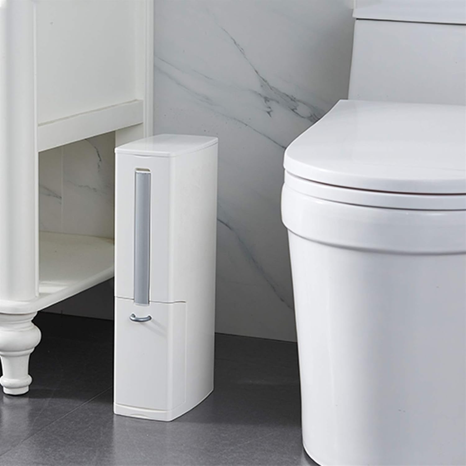Set scopino per WC con Supporto e Cestino per rifiuti - Scopino per WC Compatto per Piccoli spazi, Strumenti per la Pulizia in plastica Marrone, Accessori Essenziali per Il Bagno