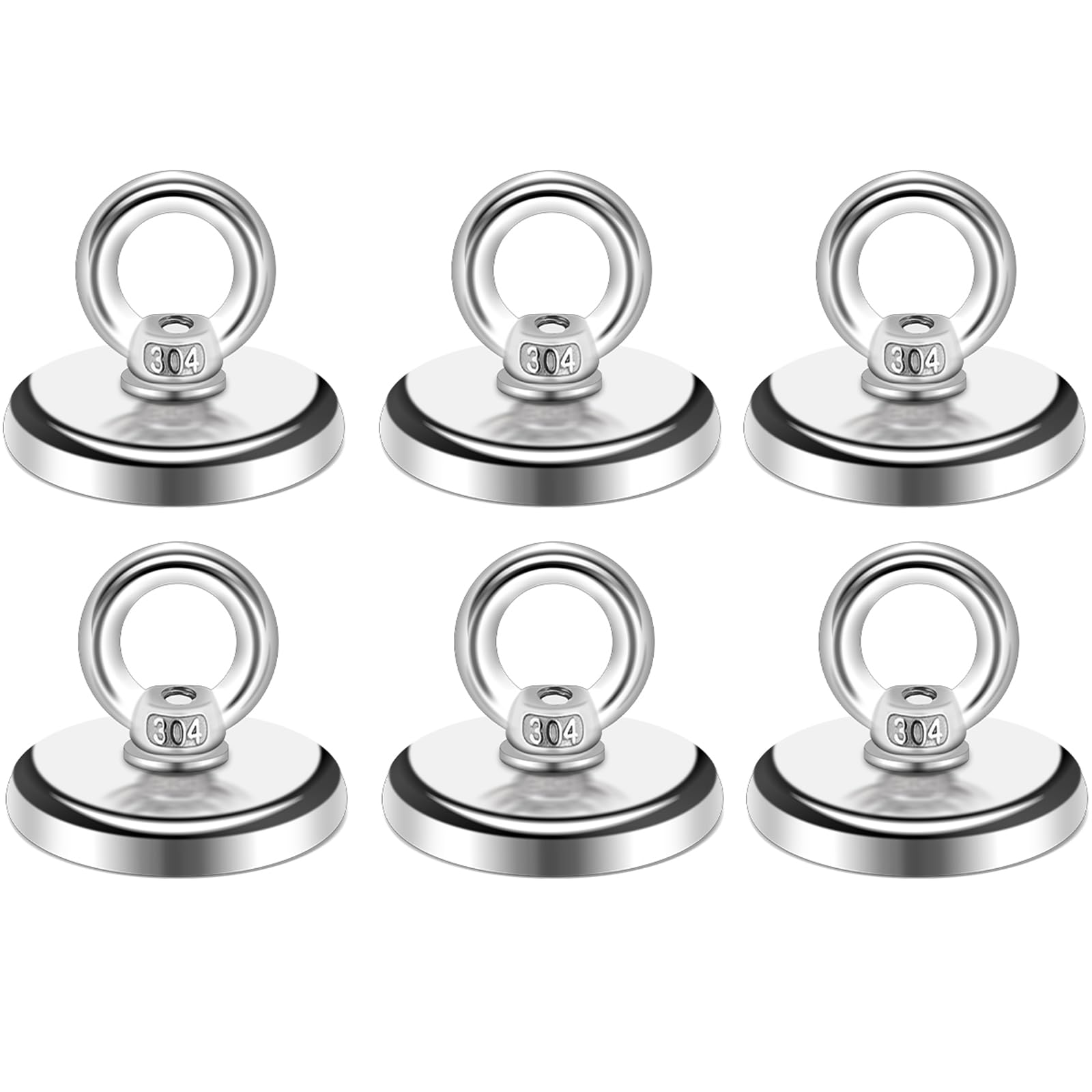 MIKEDE Strong Neodymium Fishing Magnets 6 Pack, 100 lbs(45KG) Pulling Force Rare Earth Magnet with Countersunk Hole Eyebolt Diameter 1.26 inch(32 mm) for Retrieving in River and Magnetic Fishing
