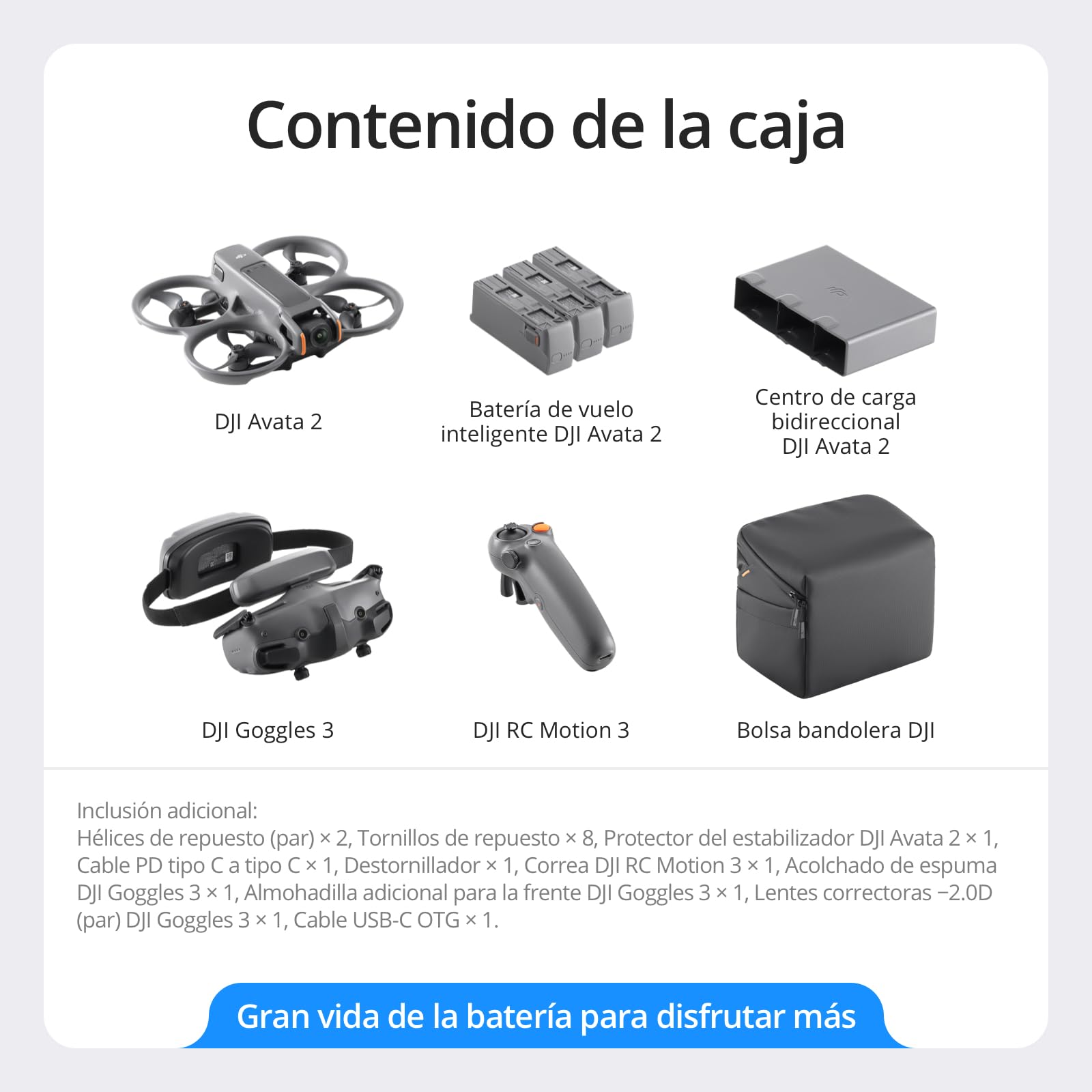 DJI Pack Avata 2 Vuela Más (3 baterías), dron FPV con cámara 4K, Acrobacias con un Toque, Protector de hélices Integrado, dron con cámara con Goggles 3 y RC Motion 3