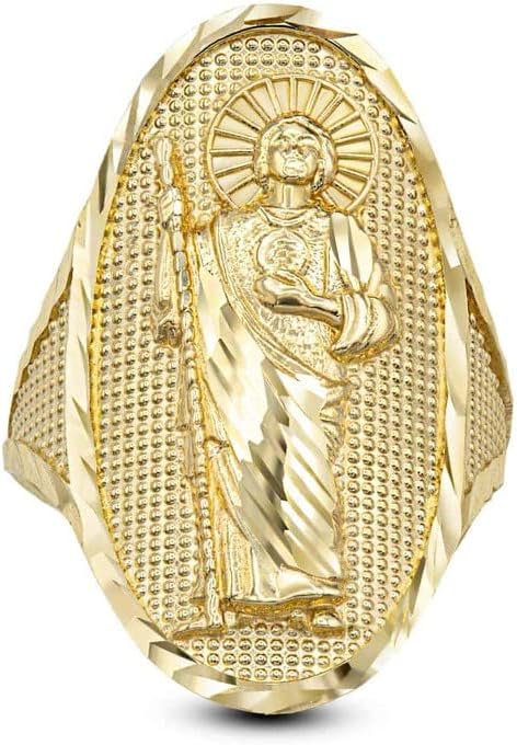 10K Yellow, White, and Rose Gold Saint Jude Thaddeus Patron Saint of Lost Causes Oval Statement Ring
