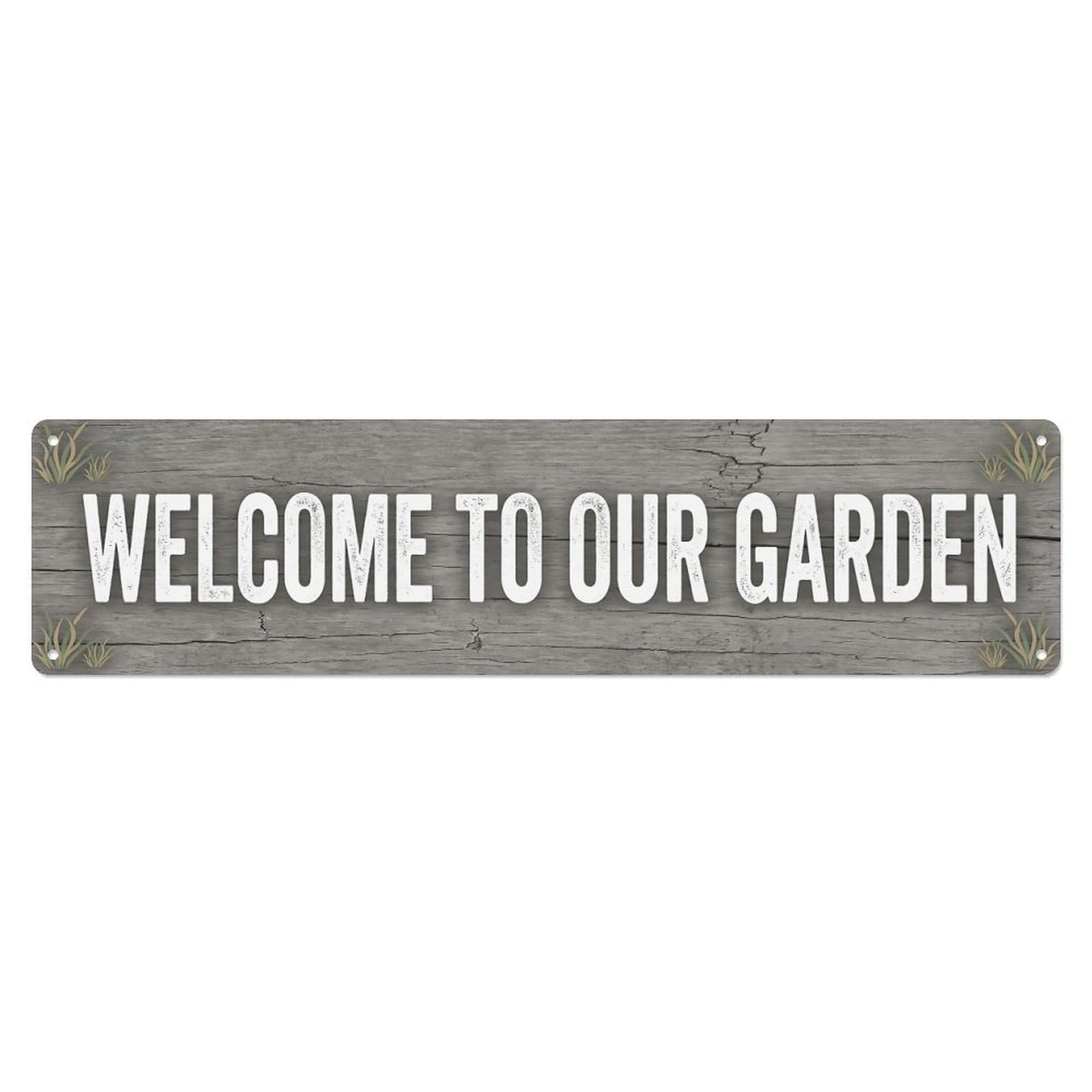 Vintage Welcome to Our Garden Driftwood Gray Metal Tin Sign