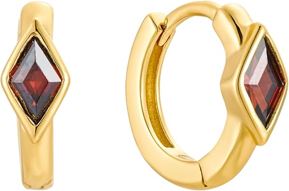 CAITLYNMINIMALIST 18K Gold Plated Rhombus Birthstone Mini Huggie Gemstone Dainty Hoop Earrings Gift for Women