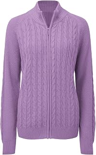 Hongqizo Women's Zipper Cable Knit Sweater Cardigan Long Sleeve Open Front Warm Knit Cardigan Casual Cardigan Knitwear