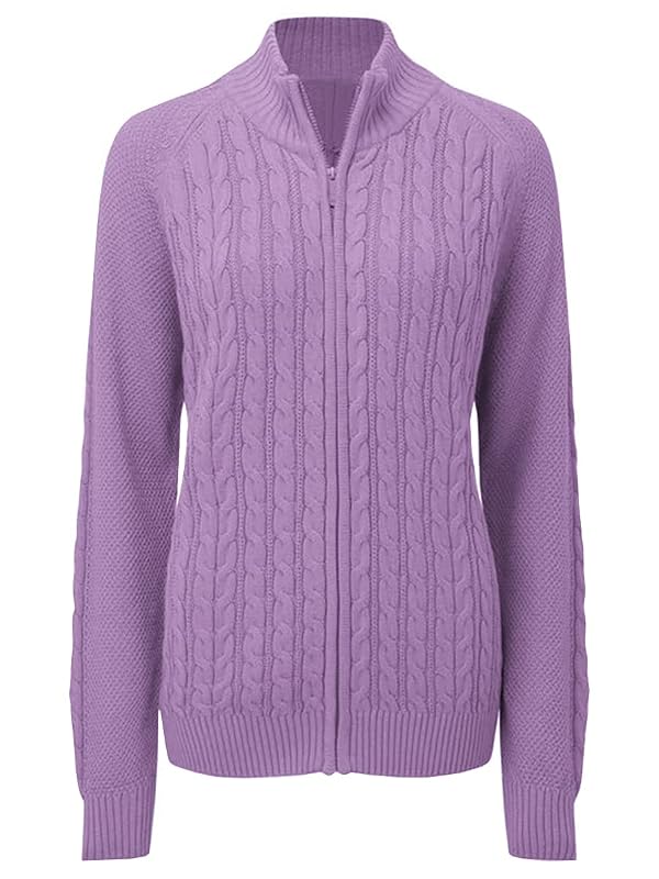 Hongqizo Womens Long Sleeve Zipper Cable Knit Coat Solid Color Sweater Cardigan Casual Knit Cardigan Knitwear by Hongqizo - Used condition - US$19.31