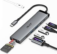 Acer 8-in-1 USB-C Hub 10Gbps: 4K@60Hz HDMI, 100W PD, Dual USB-C/A 3.2, SD/TF Reader for MacBook, iPad Pro, Laptops