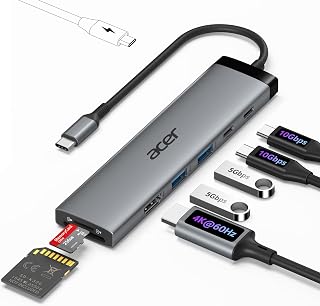 Acer 8-in-1 USB-C Hub 10Gbps: 4K@60Hz HDMI, 100W PD, Dual USB-C/A 3.2, SD/TF Reader for MacBook, iPad Pro, Laptops