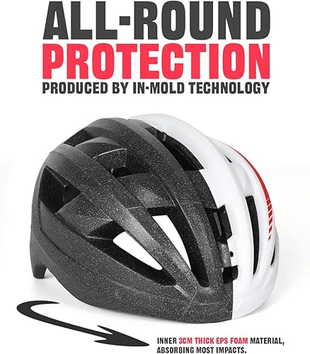 Miniatura 19 de VICTGOAL Casco de bicicleta con luz trasera recargable por USB, gafas magnéticas desmontables, visera solar extraíble, cascos de bicicleta de Negro