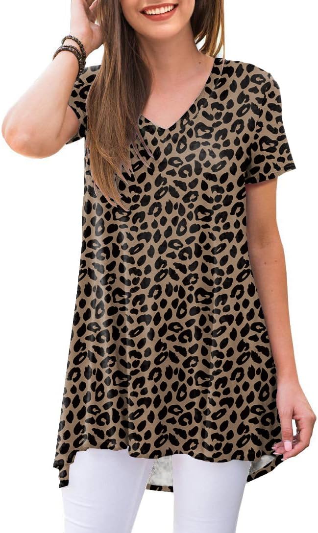 AWULIFFAN Women's Summer Casual Short Sleeve V-Neck T-Shirt Tunic Tops Blouse Shirts