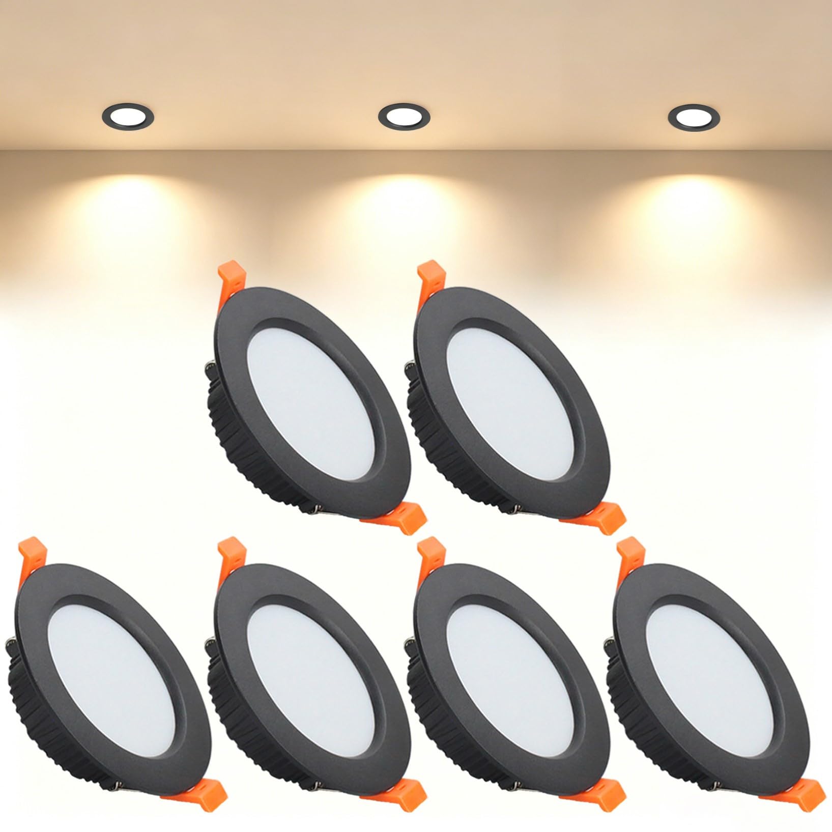 VOGHMOLD 5W Ultra Slim LED Downlight Recessed Ceiling Light 2.5 inch, 3000K Spot Lights Black Aluminum Trim, Cut Φ70-75mm, AC110-240V Panel Lighting for Office Hallway Closet, 6 Pack