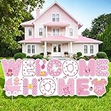 Large Baby Shower Yard Sign Decoration Welcome Home Baby Girl Yard Sign with Stakes Pink Gender Reveal Lawn Sign Outdoor Decor for Girls Welcome Home Newborn Announcement Party Supplies