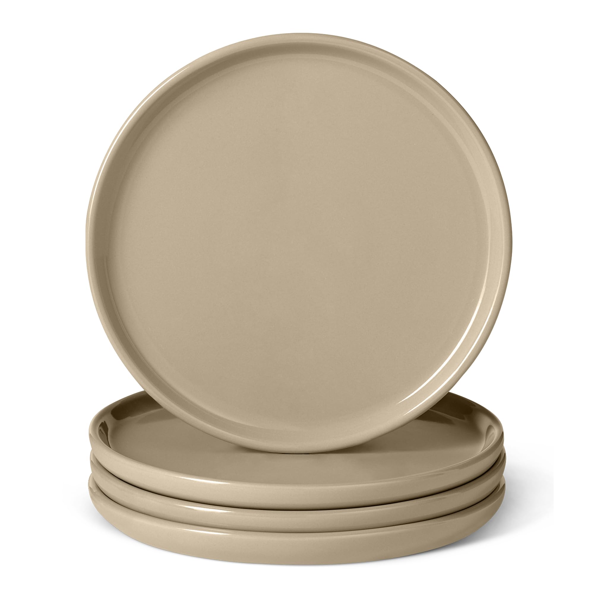 Amazon Basics Glazed Stoneware Appetizer Plates, Ceramic 4-Piece Set, Microwave, Dishwasher and Freezer-Safe, Stain-Resistant, 6.7 in., Linen Gray