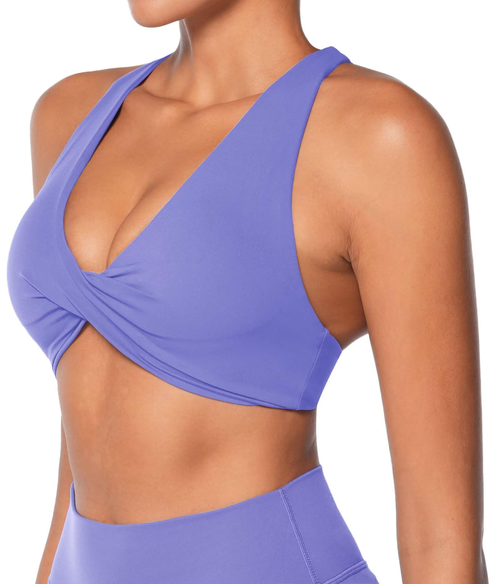 Sunzel Sujetador deportivo para mujer, espalda cruzada, ombliguera para yoga, con almohadillas extraíbles, doble forro, cuello en V, sin varillas, brasier de entrenamiento