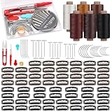 Yizzvb 60 Pcs 32mm Hair Extensions Clip, Hairpieces Snap Clips U Shape Wig Clips for Hair, 6 Rolls Hair Thread for Weave,Wig Thread Kit, Curved Needles for Wig Making Hair Extensions