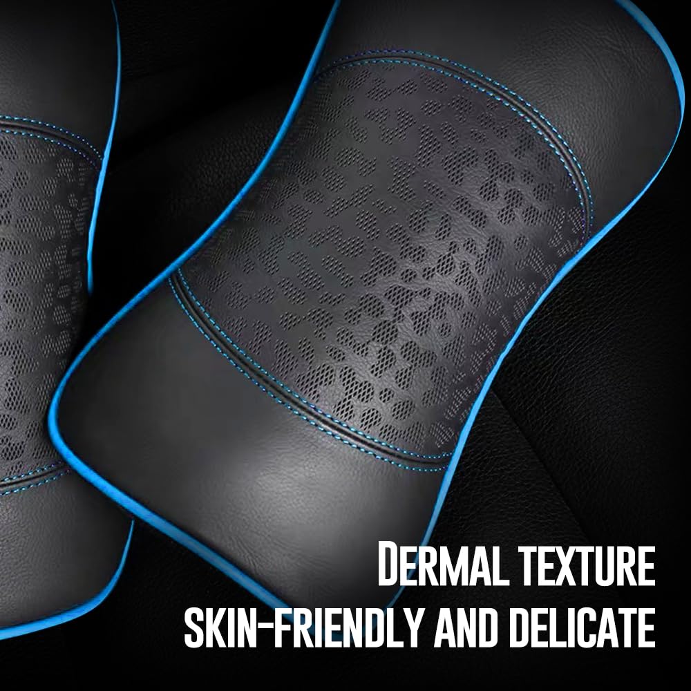 HAOTULE Cuscini per collo in pelle per auto, cuscini per il collo, supporto cervicale in 100% memory foam, comodi sedili auto da viaggio e cuscini morbidi per casa e ufficio, blu un set (2 pezzi)