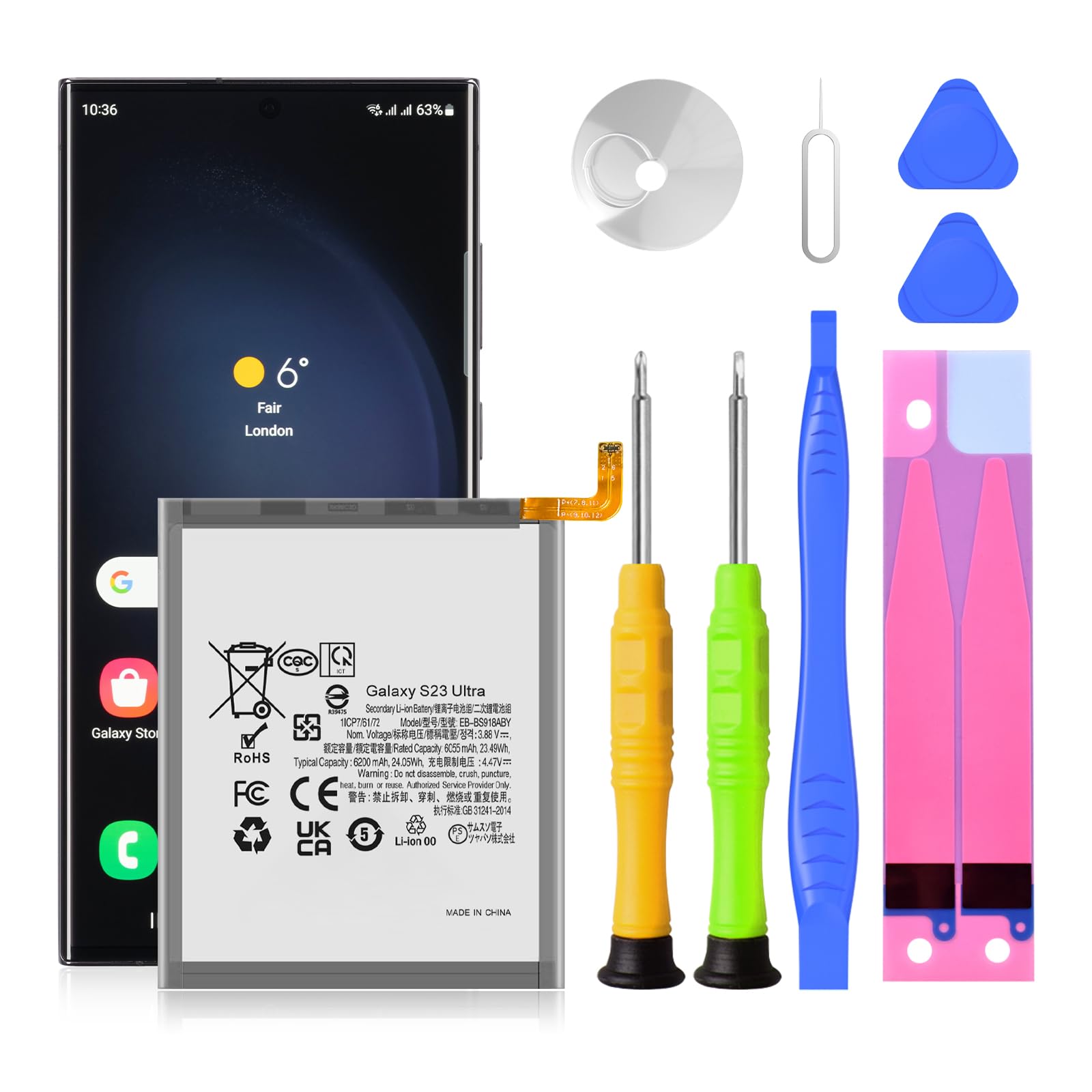 PFHL Galaxy S23 Ultra Battery, (2025 Upgraded) High Capacity 6200mAh EB-BS918ABY Li-Polymer Battery for Galaxy S23 Ultra SM-S918U SM-S918U1 SM-S918B