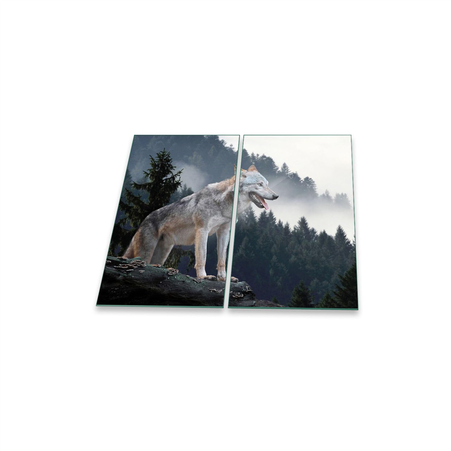 Herdabdeckplatte 2 teilig Ceranfeld Tiere Grün 2x30x52 Kochplatten Glas Küche