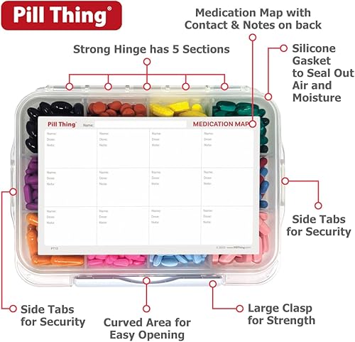Miniatura 3 de Pastillero grande de 12 compartimentos con sello hermético  Junta de silicona impermeable con mapa de medicamentos (8 compartimentos, 2 unidades)