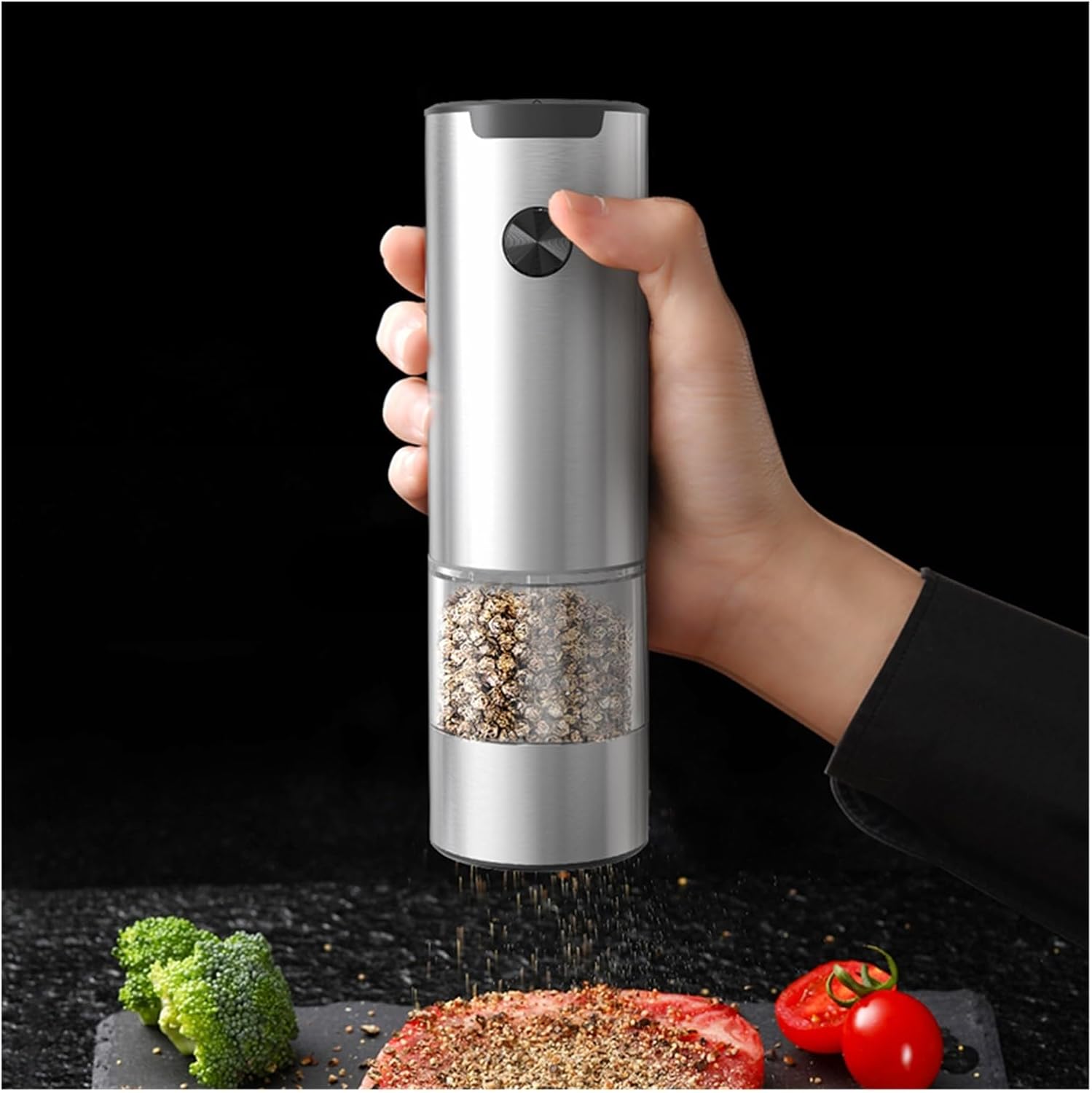 Grinder Spice Grinders Salt Mill Adjustable Roughness Stainless Steel(Silver-A)
