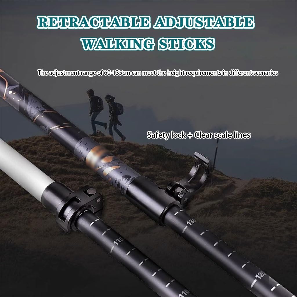 2er-Pack Carbonfaser-Trekkingstöcke, Einziehbare, Verstellbare Nordic-Walking-Stöcke, Mit Verstellbarer Handschlaufe, Für Damen Und Herren(Black Color)