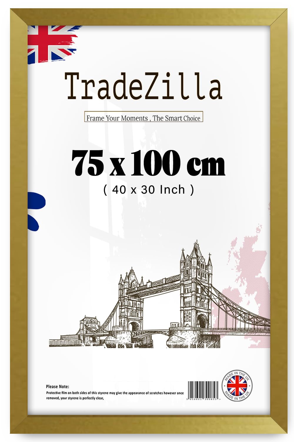 TradeZilla | Gold (75 x 100 CM) Poster Frame - 750 x 1000 mm Photo Frame for Posters and Prints – Solid Eton wood, Home Décor 2' 6" x 3' 3" [ Gold ]