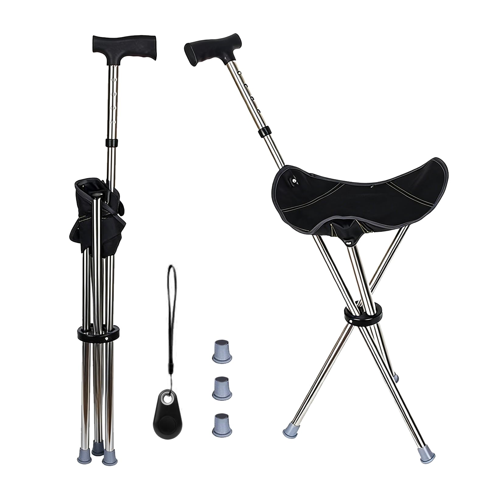 Bâton de randonnée 2-en-1 avec siège, trépied Portable, Alarme localisation Bluetooth, Hauteur réglable 85-95 cm, Charge 150 kg, idéal randonnée, Alpinisme, Camping, Voyage et pêche