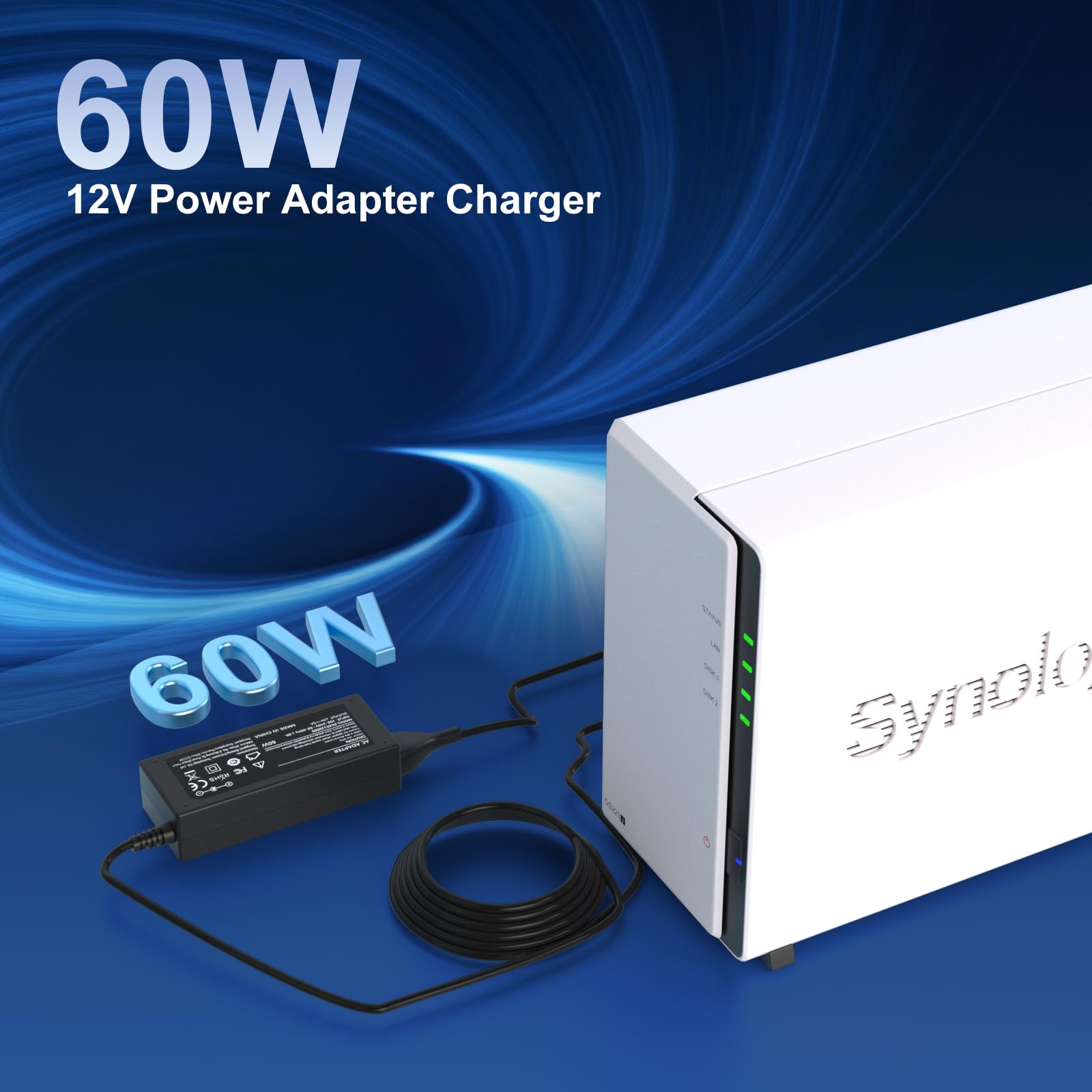 Caricabatterie da 12V compatibile con i sistemi NAS Qnap TS-253B TS-109 TS-209 TS-269 TS-221 TS-251 TS-209 Pro TS-220 TS-231P TS-228 TS-212