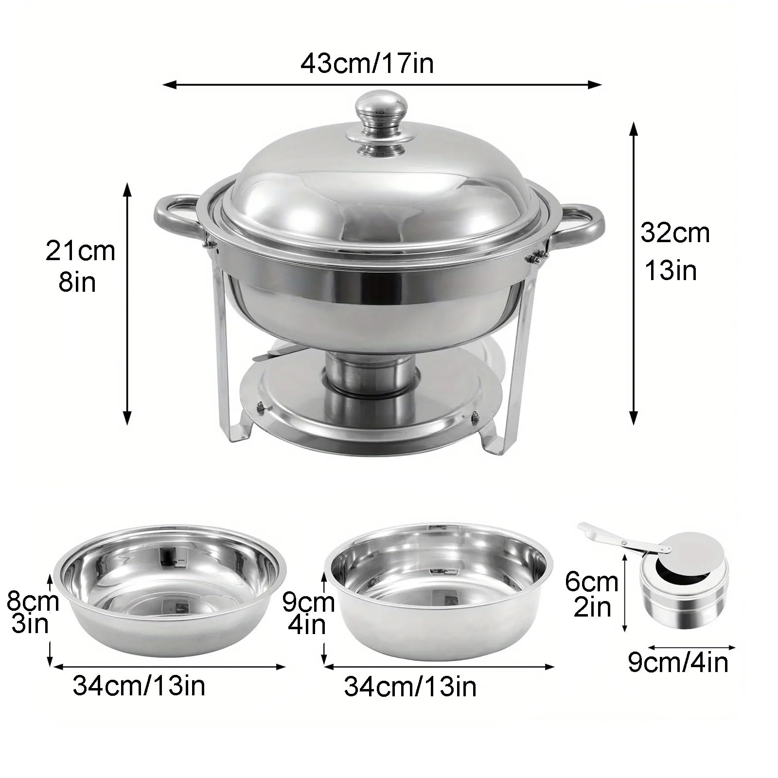 Juego de calentador de buffet, plato de acero inoxidable de 4 cuartos con bandeja de agua, platos calientes para catering, servicio de alimentos, fiestas y eventos, ideal para bufés y banquetes