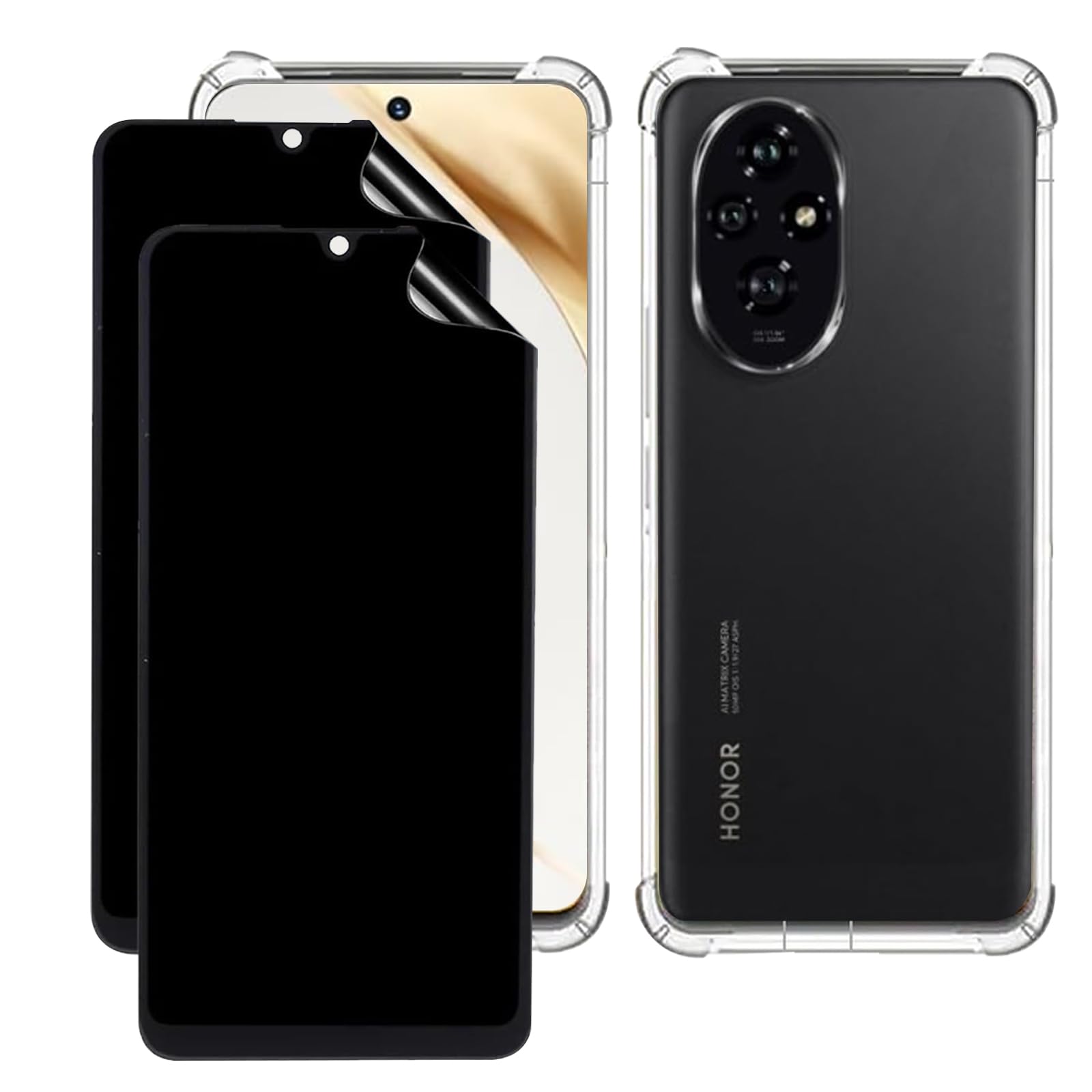 Lukione [1+2pcs] Compatible with Honor 200 5G Clear Case & Privacy Screen Protector Slim Fit Scratch Resistant Soft TPU Reinforced Corners Protective Transparent Cover, Shockproof [Anti-Shatter]