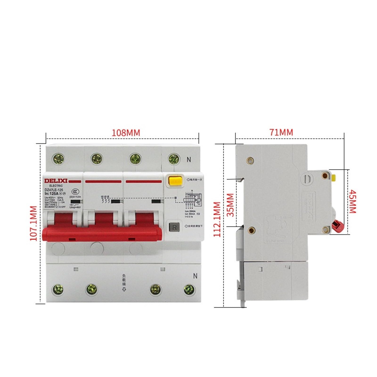 Wyłączniki miniaturowe, Zabezpieczenie przed wyciekiem elektrycznym DZ47LE-1254P Duży wyłącznik zasilania elektrycznego 380 V Czterobiegunowy czteroprzewodowy