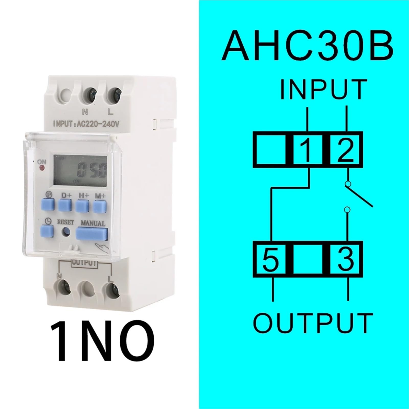 Temporizador Digital AHC30A, 1NO1NC, programable semanalmente, con microordenador, for Carril DIN, 30A, 220V, 230V, 12V, 24V y 110V.(AHC30B,220 V)