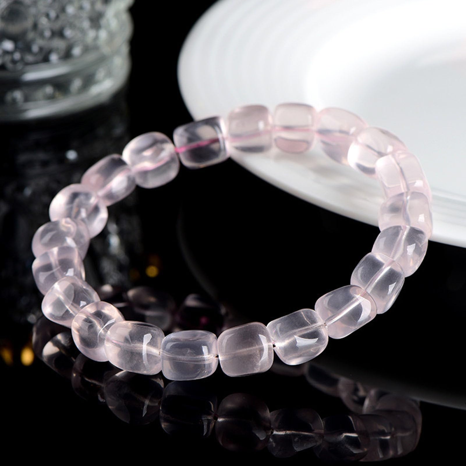 Pulseras Naturales de Forma Irregular, Pulsera de Cuarzo Rosa, Pulsera elástica de Piedras Preciosas Rosas Naturales para Amor, energía Positiva, Yoga meditación Unisex Equilibrio,4a,6 * 7MM