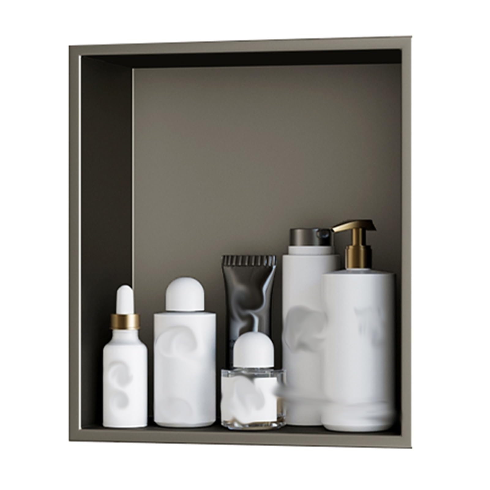 QUSYZD Stainless Steel Niche No Tiles Required Niches with Shelves Bathroom Storage Niches Recessed Shower Shelf Suitable for Living Room Kitchens Public Areas,Gray-32x32cm