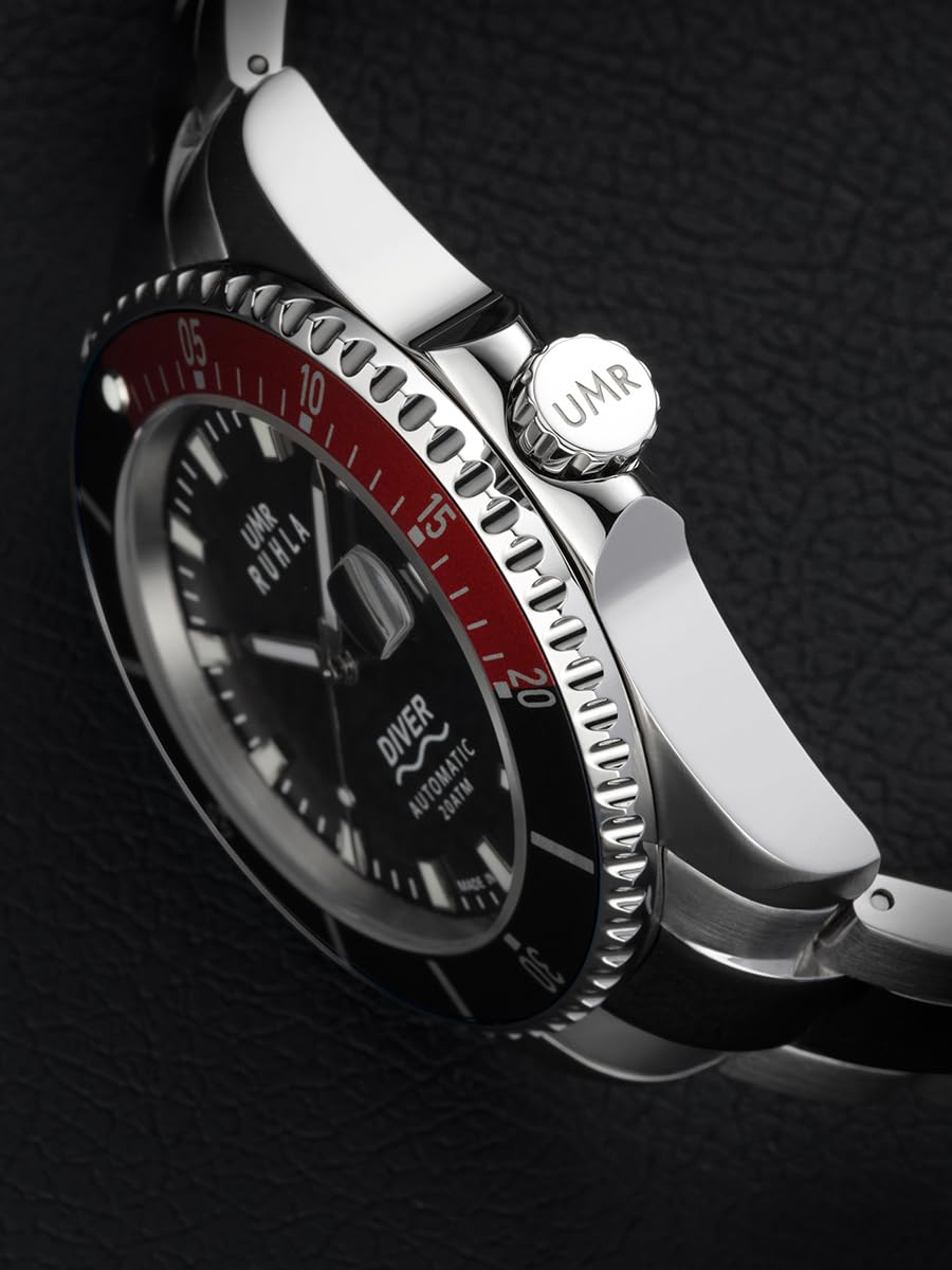 UMR RUHLA 80843 - Präzision & Sportliche Eleganz - Limitierte Edition von nur 200 Exemplaren - erstklassiges 8215 Automatikuhrwerk - poliertes Edelstahlgehäuse – Edelstahlarmband - Made in Germany
