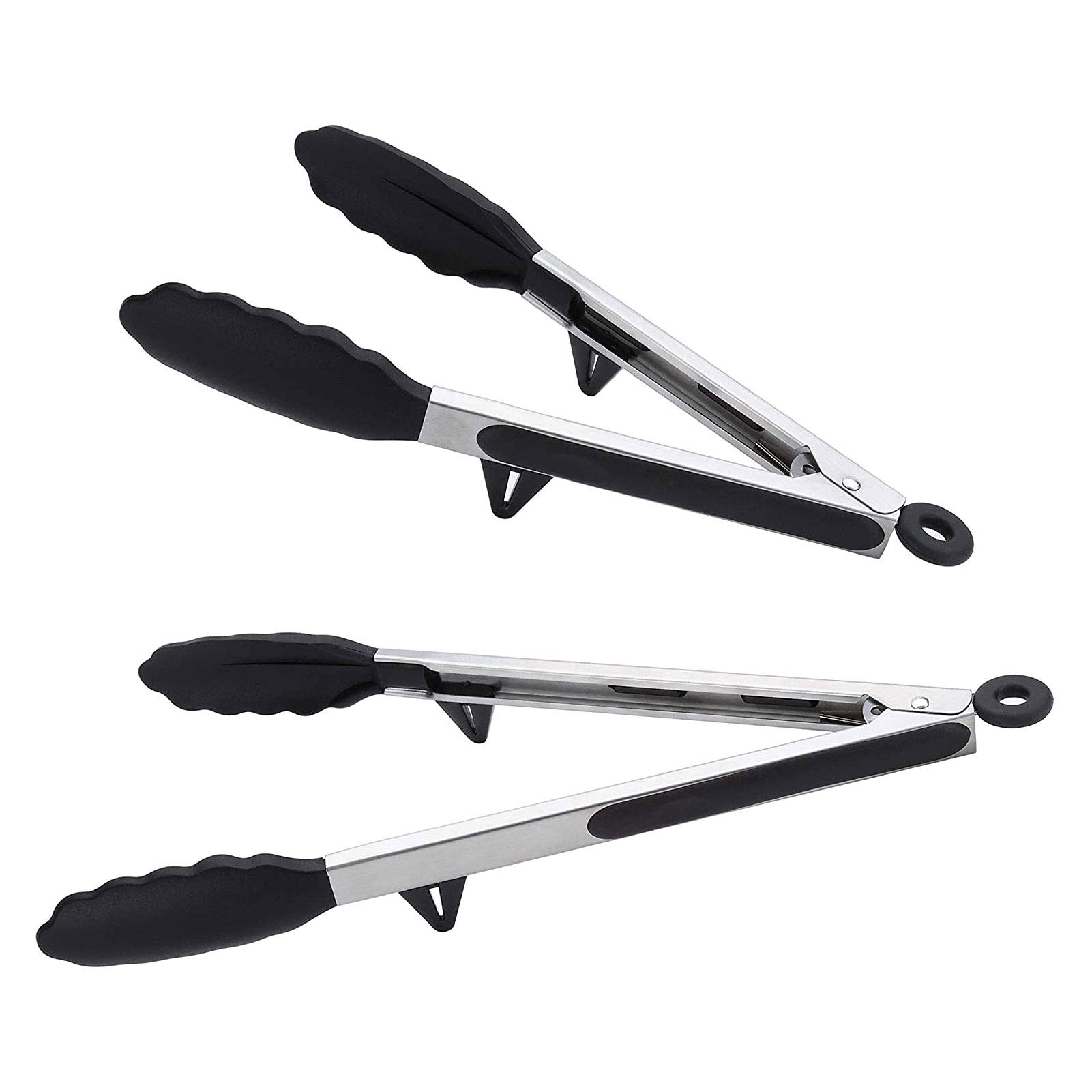 JOLIGAEA Kitchen Silicone Tongs Set of 2, Premium Stainless Steel Handle Barbecue Tongs, Sizes 9” and 12”, Non Slip, BPA Free, Handy Utensil for Cooking, Serving, Barbecue, Salad, Buffet, Oven,Ice