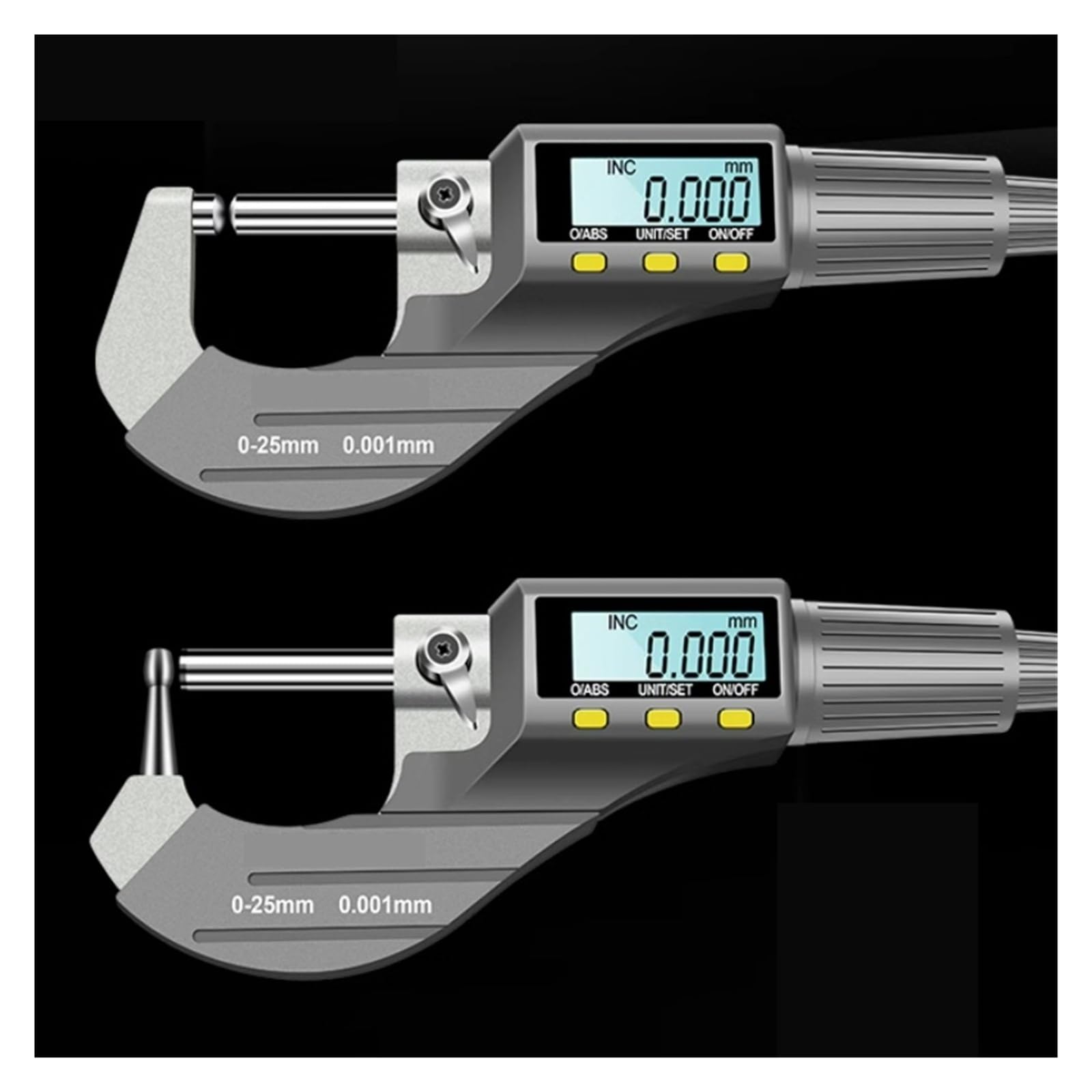 Multifunktionales digitales Mikrometer 0–25 mm, 0,001 mm, Wandstärkenmessgerät for Trommeln, Doppelkugelkopf, Doppelspitzen Messen Sie alles(Drum head)