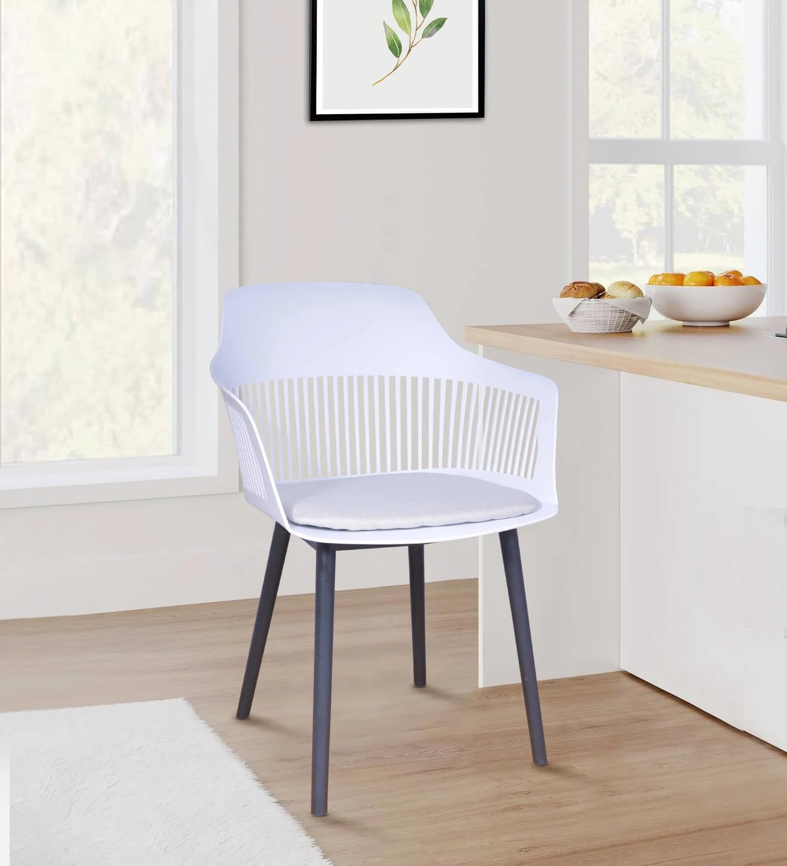 Creative Modern Design Dining Chiars, Plastic Dinning Chair Set for Home Kitchen, Cafe Stools, Table Chairs White| Armrest Support| Side Restaurants Chairs (Pack of 1)|(White)-image-36