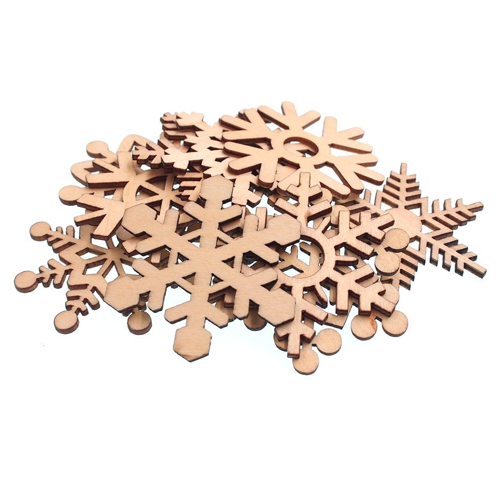 RayLineDo® 10pcs Different Snowflake Shapes Hollow Design Wooden Embellishments 60MM for Crafting and Decoration