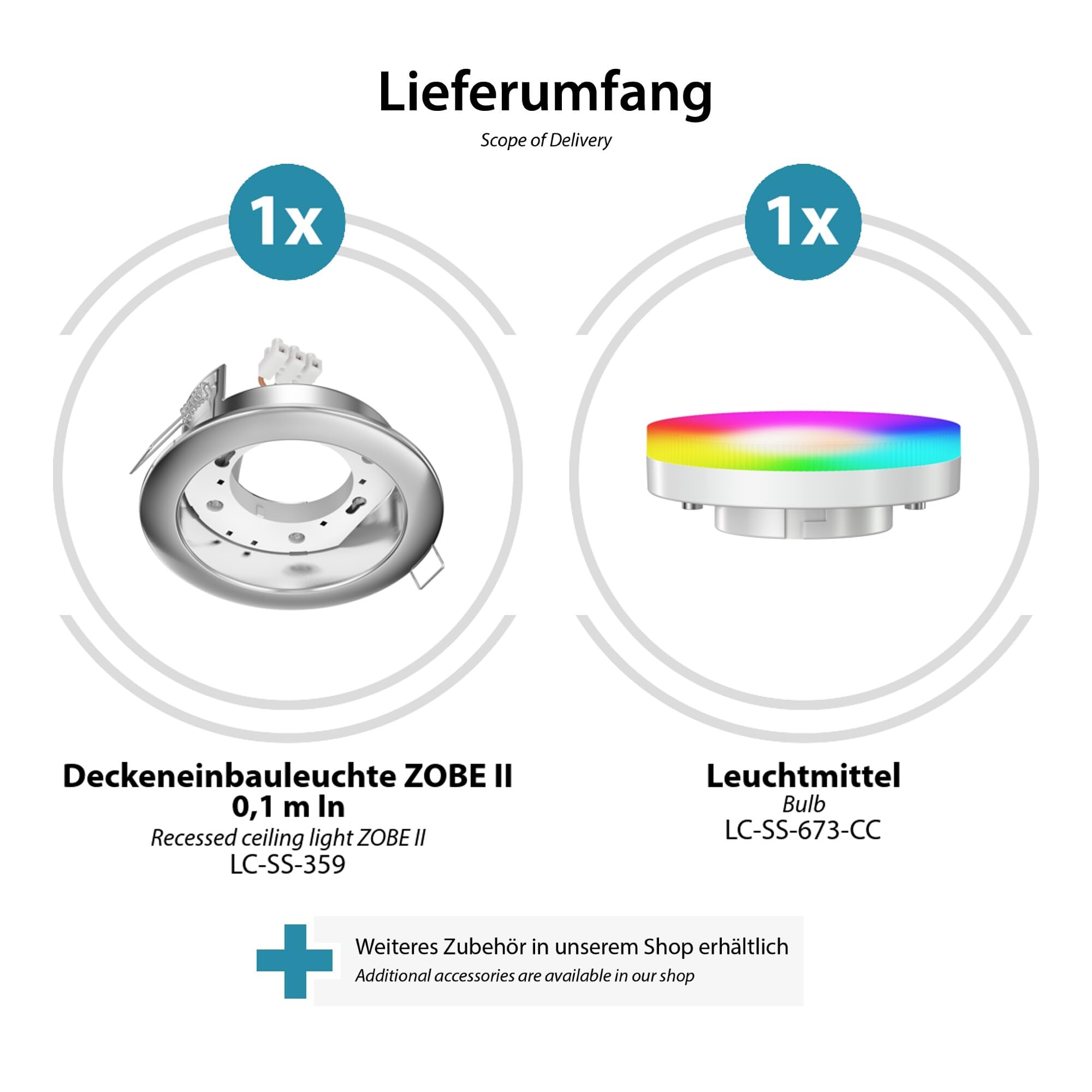 ledscom.de 4x Einbaustrahler Zobe II flach edelstahl matt + RGB Leuchtmittel warmweiß - kaltweiß, Smart Home - 107mmØ Loch 90mmØ
