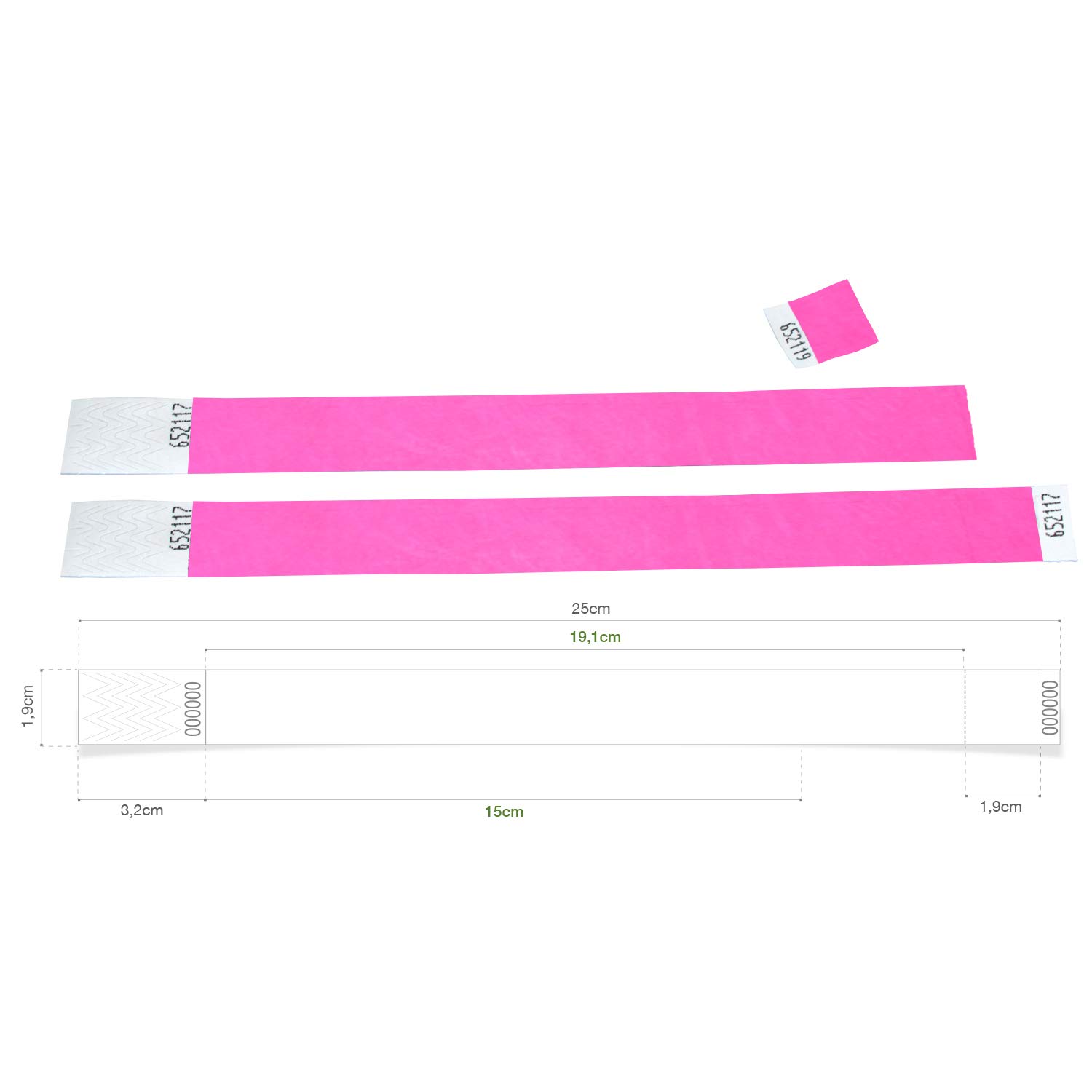 MP - Tyvek Pulseras 1000 unidades para Eventos, Color Rosa