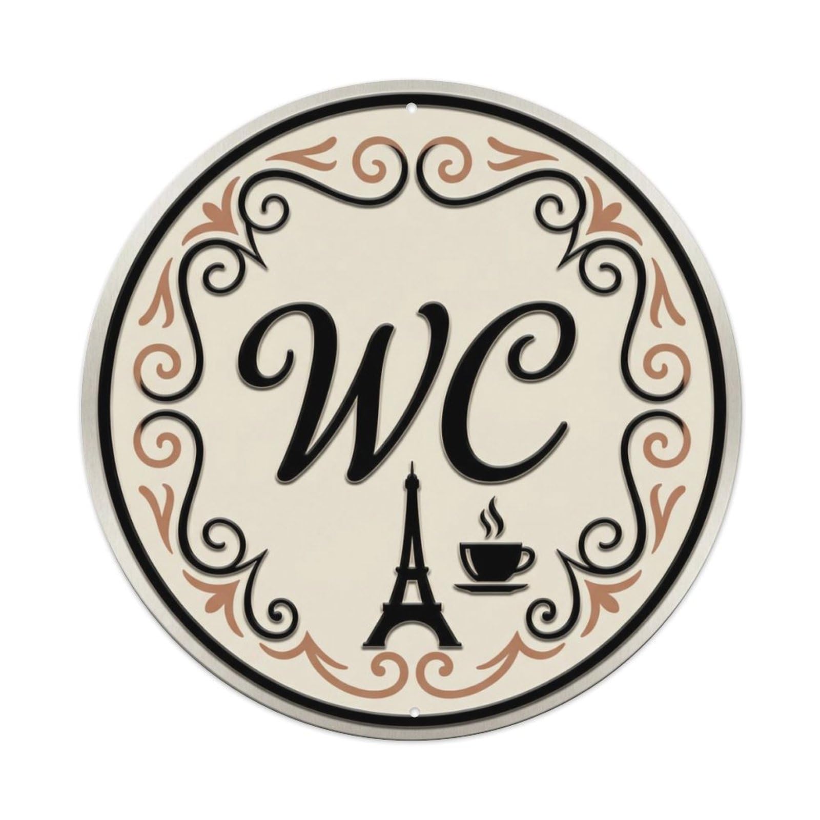 Toilet （WC） Parisian Cafe Plate Metal Tin Sign Plaque Wall Decor for Cafe, Club Bar, Office, Home Garden Round Metal Poster 8x8Inch