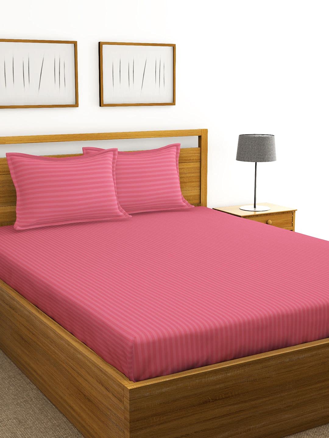 BIANCA 210TC Super Soft 100% Egyptian Cotton Satin Stripe XL King Double Bedsheet with 2 Pillow Covers -3Pc Set (Hilton) Stripe-Coral-image-13