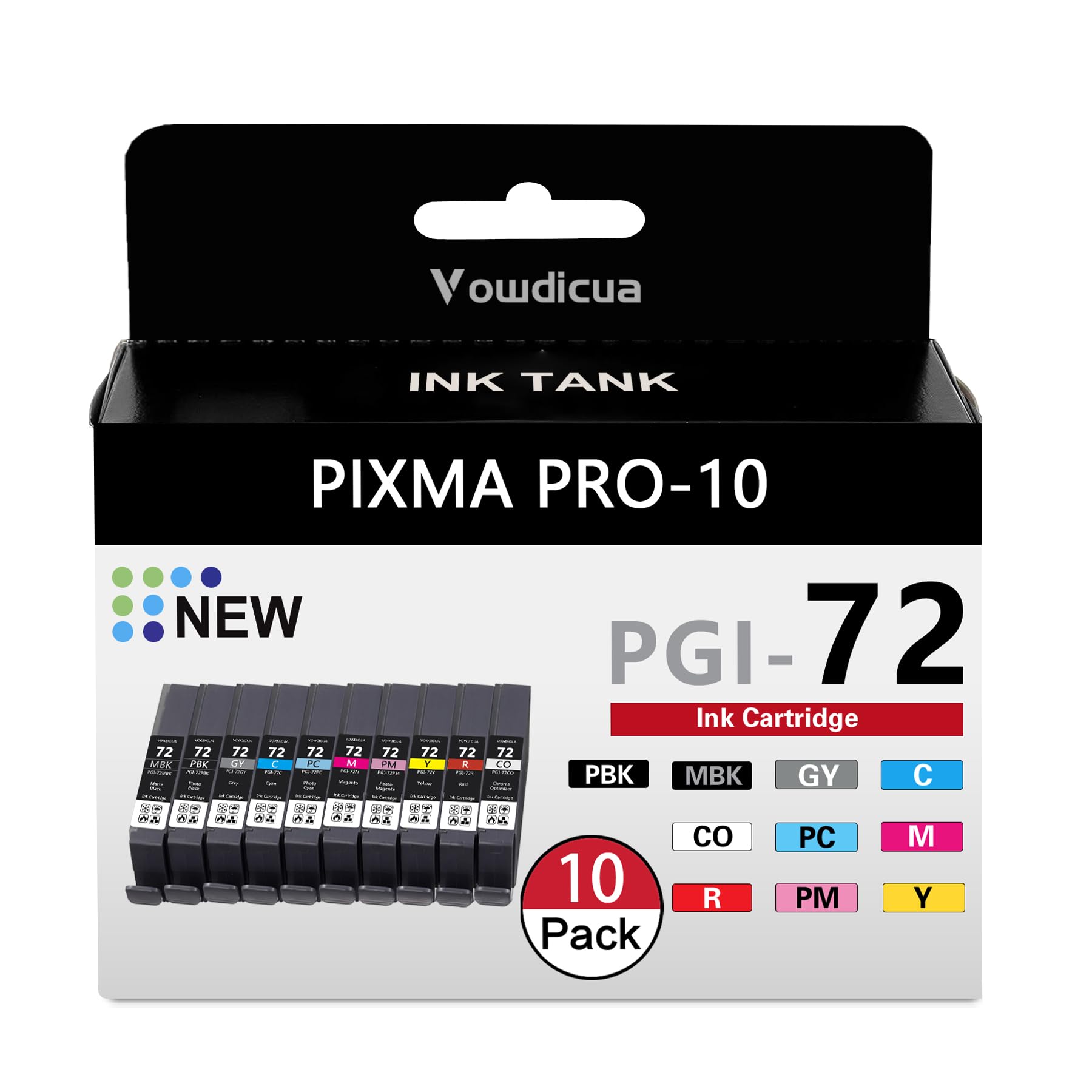 PGI-72 Ink Cartridges - High Capacity Compatible with PGI72 Ink Cartridges Replacement for Canon Pixma Pro-10 Pro-10s Printer (10 Pack MBK/PBK/C/M/Y/PM/PC/R/GY/CO)