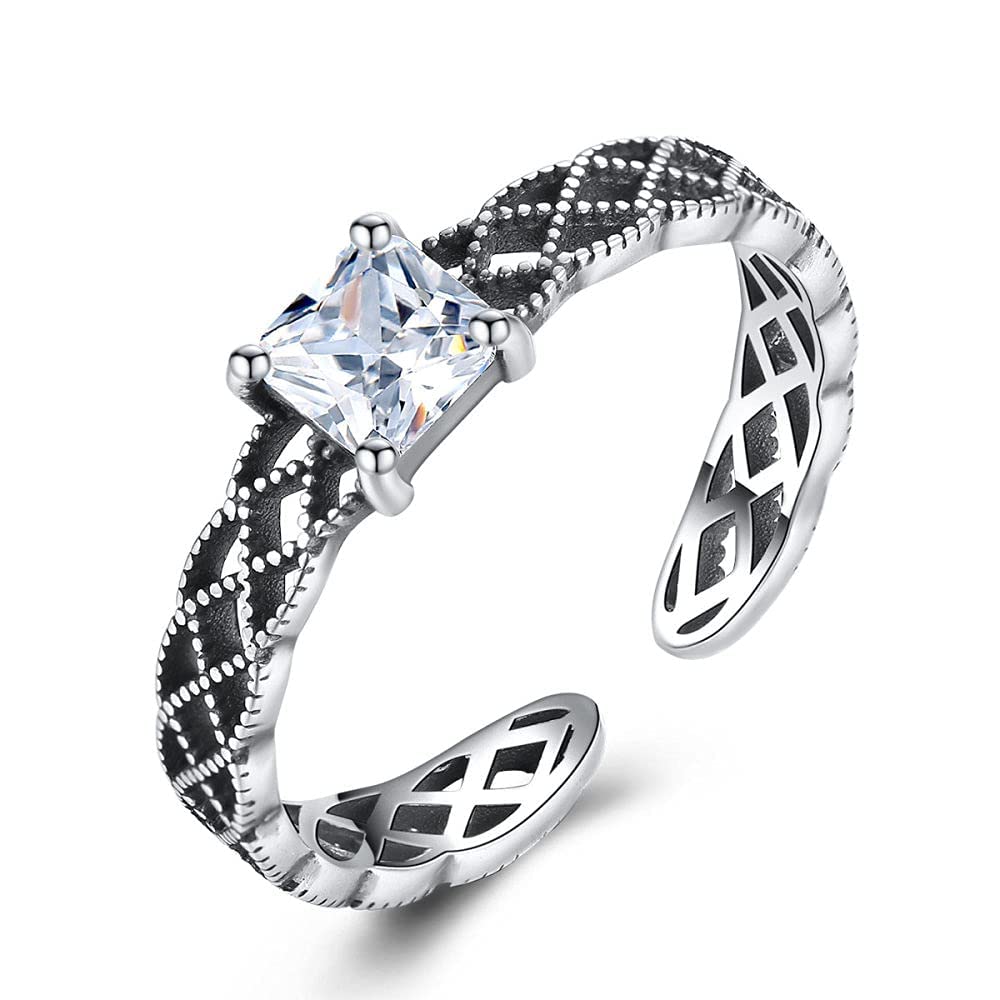 Anello elegante regolabile per donna - Anello da dito aperto a forma cava S925, anello congiunto impilabile in zirconi AAA intarsiato, regali di compleanno economici per donne e