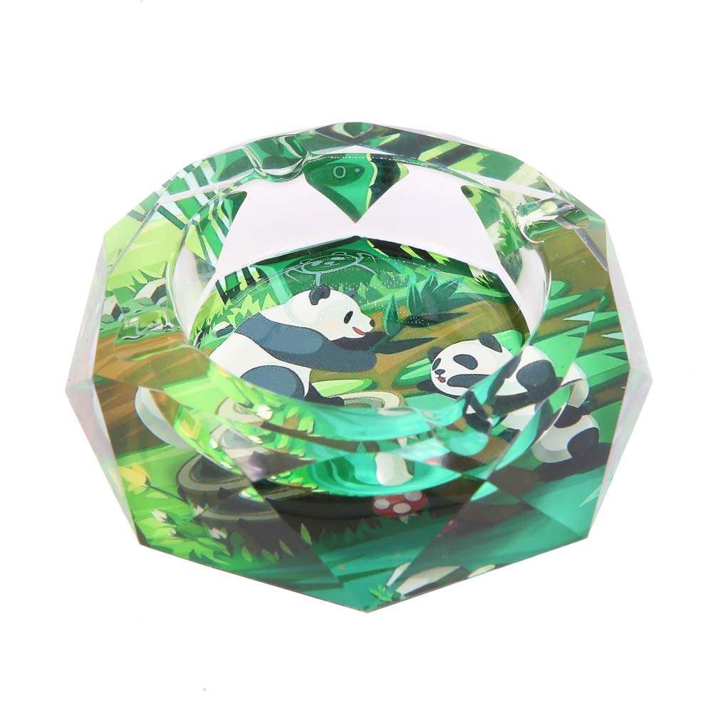 Cendrier octogonal en verre avec motif panda unique de 9,9 cm pour la maison, le bureau, la décoration de table, cadeau pour papa