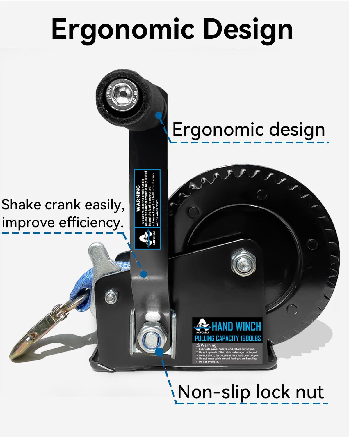 AKRIXKIP Argano manuale per rimorchio per barca, 725,7 kg, con cinghia blu da 7,9 m, verricello portatile 4:1 con gancio, argano manuale a cricchetto a 2 vie, per moto d'acqua, puleggia di traino,