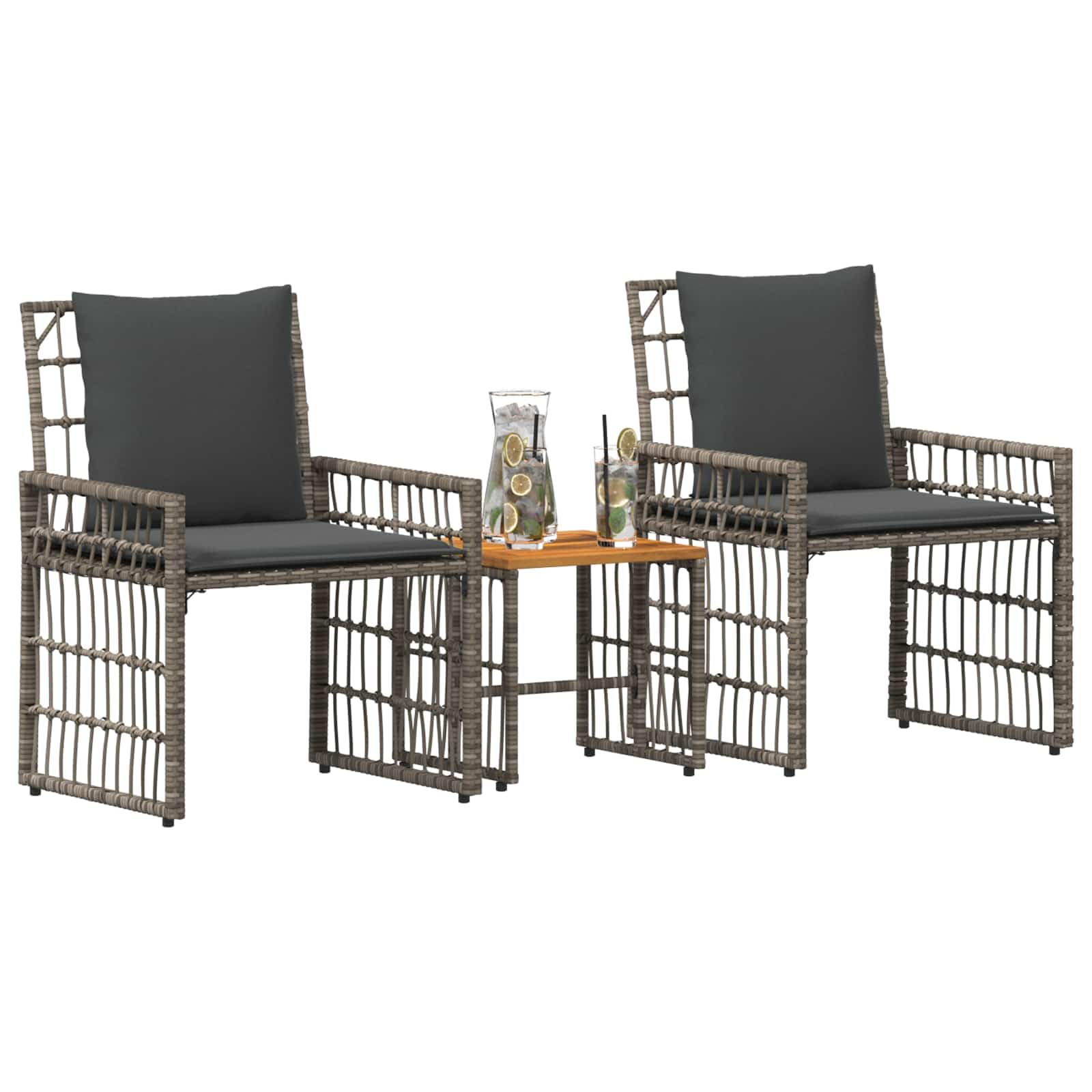 Ensemble lounge rustique noir et gris foncé avec table en acacia pour aménagement de balcon