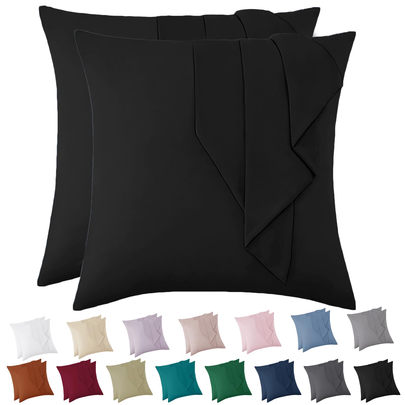 Vielit Cushion Cover Set of 2 Black Soft Microfibre Pillowcases 80 x 80 cm Decorative Pillowcase Cushion Cover Eco Certificate Resistant