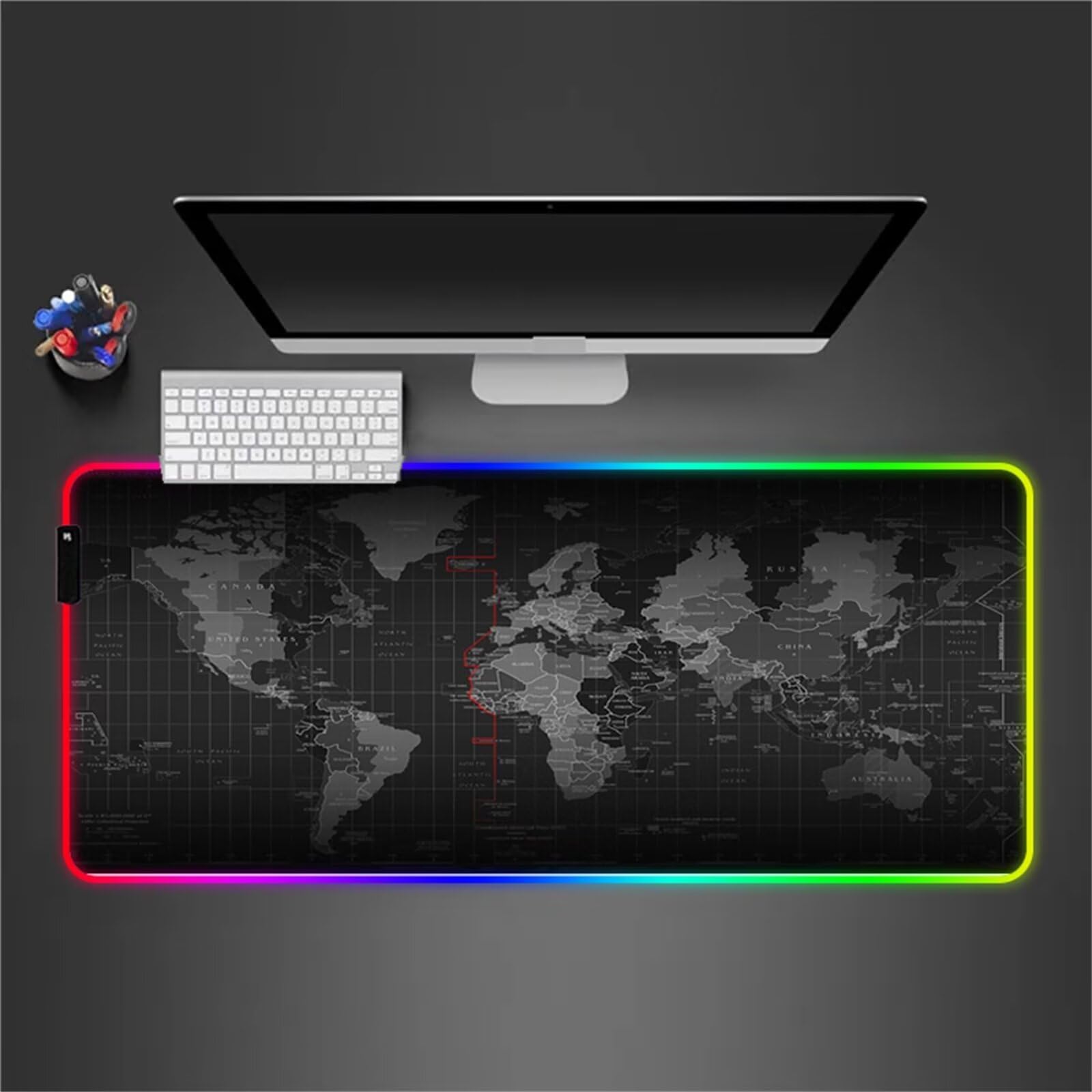 Mapa del Mundo RGB Alfombrilla de ratón para Juegos 900x400x4mm Alfombrilla Ratón Grande Alfombrilla de Escritorio LED con Base de Goma Antideslizante para Gamers PC y Portátil